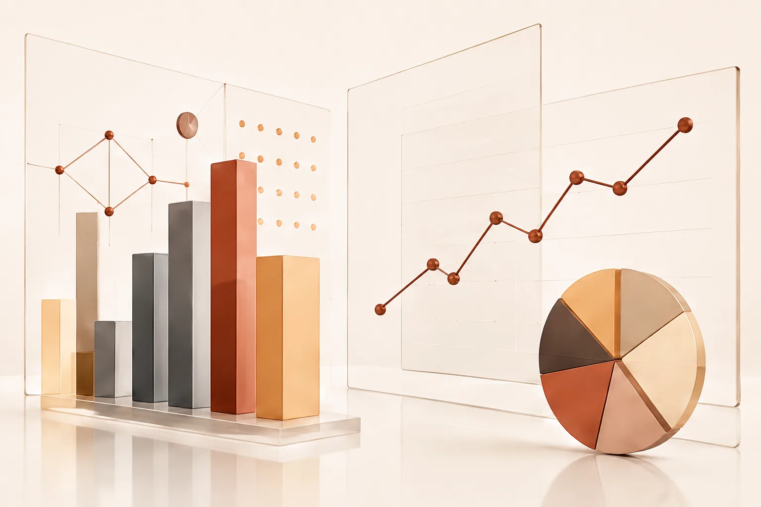 Copper and cream glass charts representing data analysis